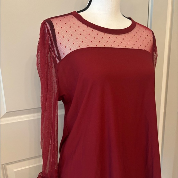 Red sexy romantic sheer sleeve flutter sleeve blouse size XL - Picture 6 of 12